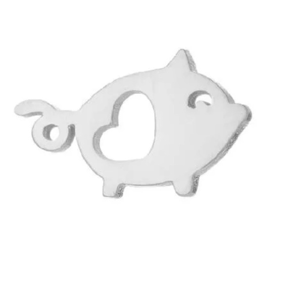 PIGGY STAINLESS STEEL SILVER Stud Earrings with Gift Bag - Picture 2 of 7